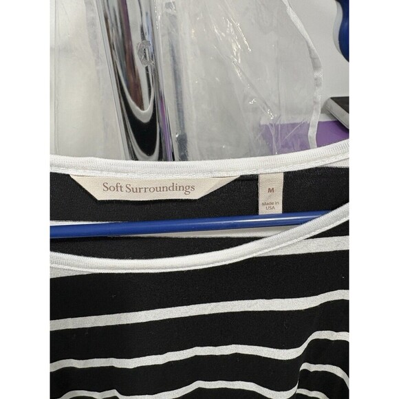 SOFT SURROUNDINGS Black/white stripes short ruffle sleeves tunic top Medium - Picture 2 of 6